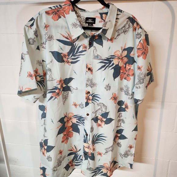 NWT O'Neill XXL Floral Tiger Print Aloha Hawaiian Surf Shirt Mens - Picture 1 of 8